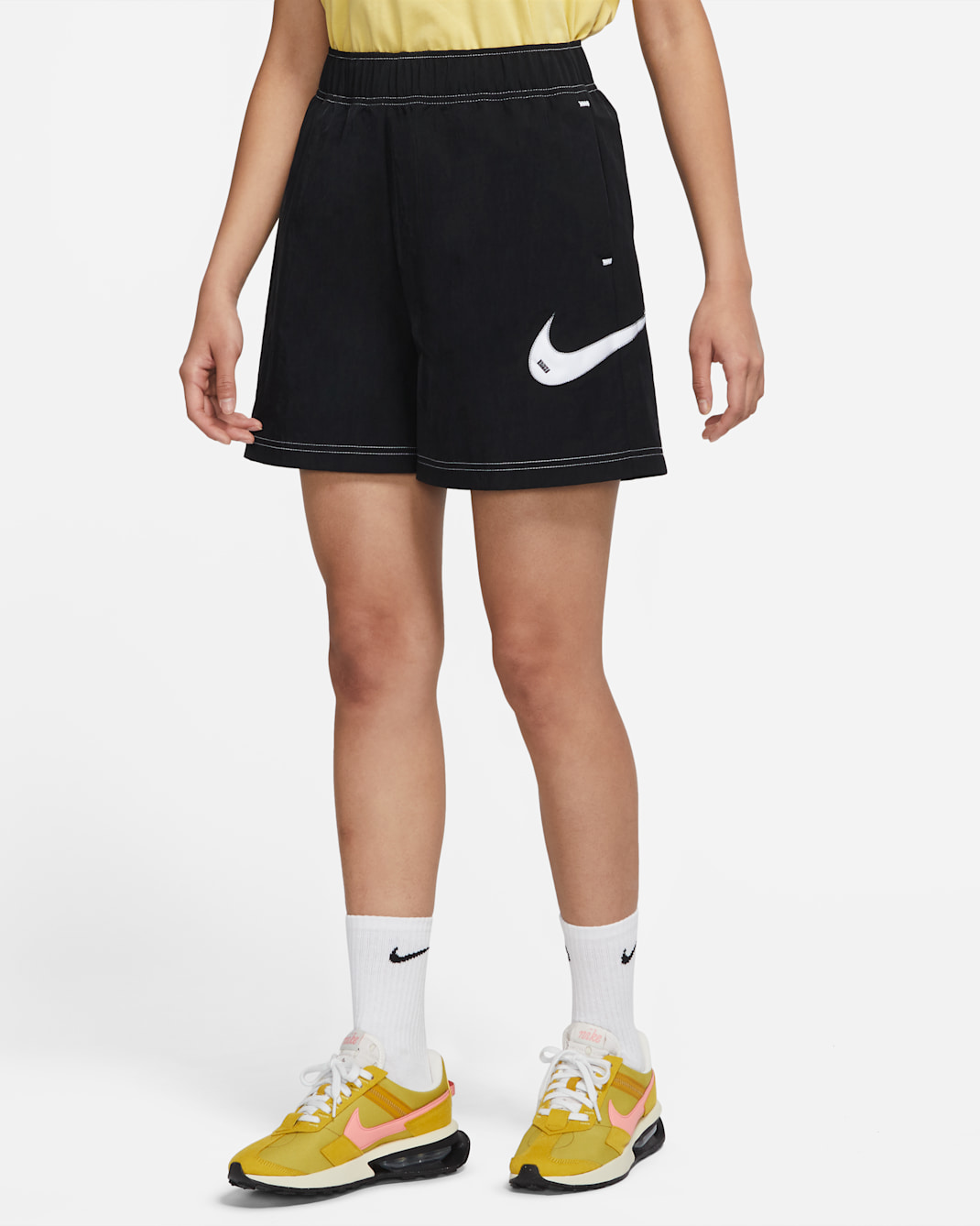 Nike Sportswear Swoosh Women's Woven High-Waisted Shorts - Black/White/Black/White