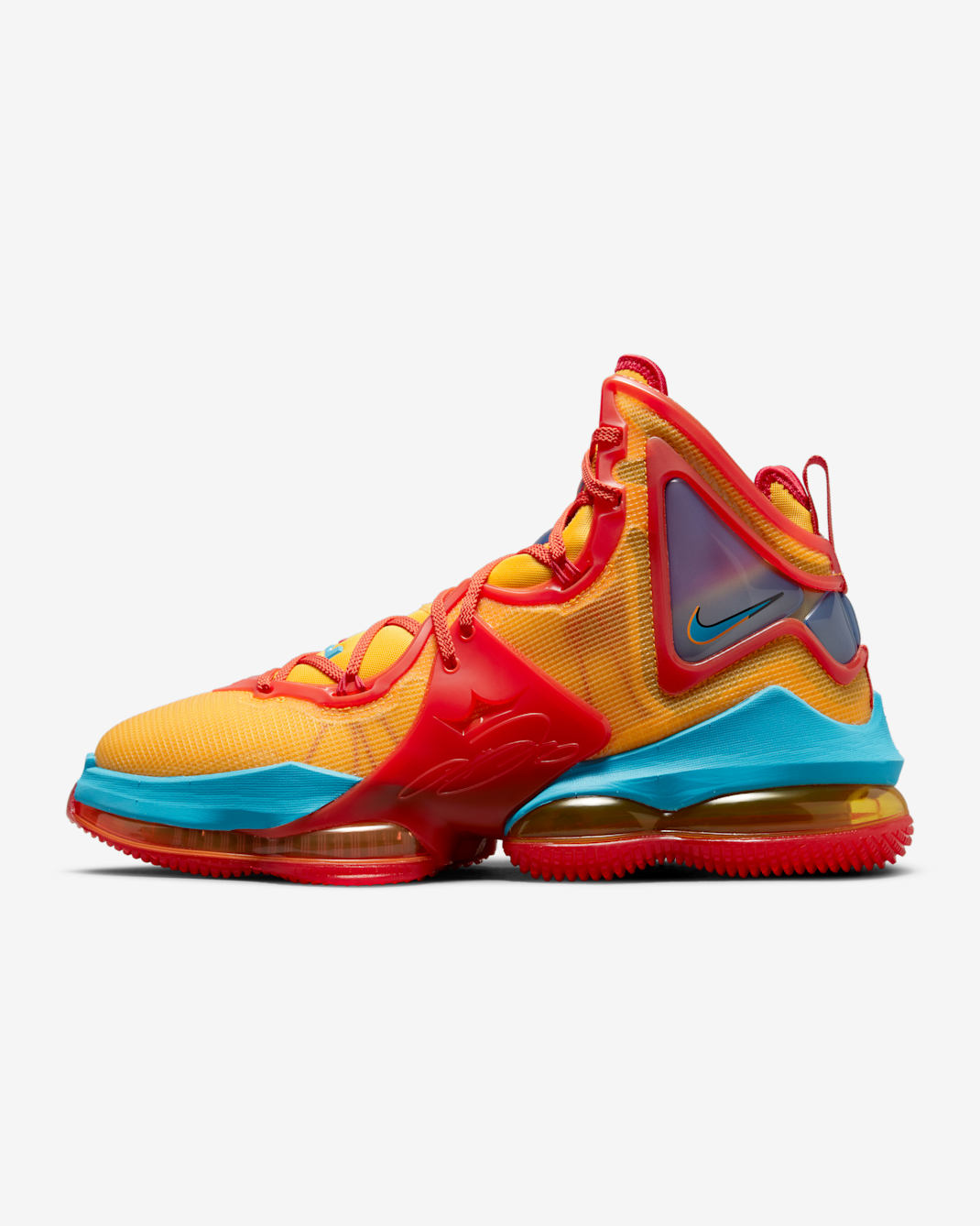 LeBron 19 Basketball Shoe - Mantra Orange/University Gold/University Red/Light Blue Fury
