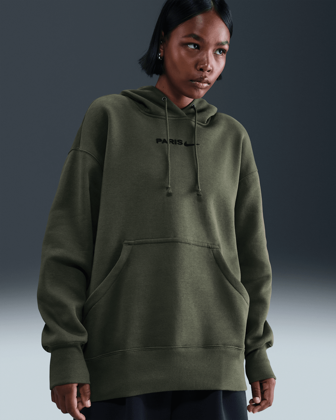 Paris Saint-Germain Phoenix Fleece Women's Nike Football Oversized Pullover Hoodie - Cargo Khaki/Black