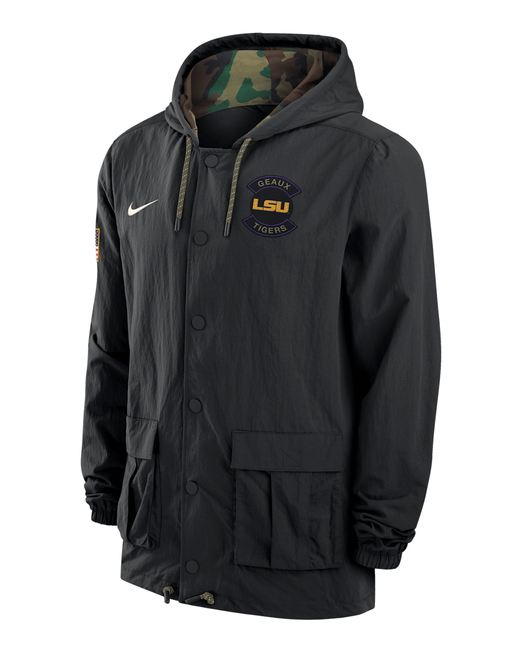 Chamarra tipo militar Nike con gorro y cierre completo a presión para hombre LSU - Negro