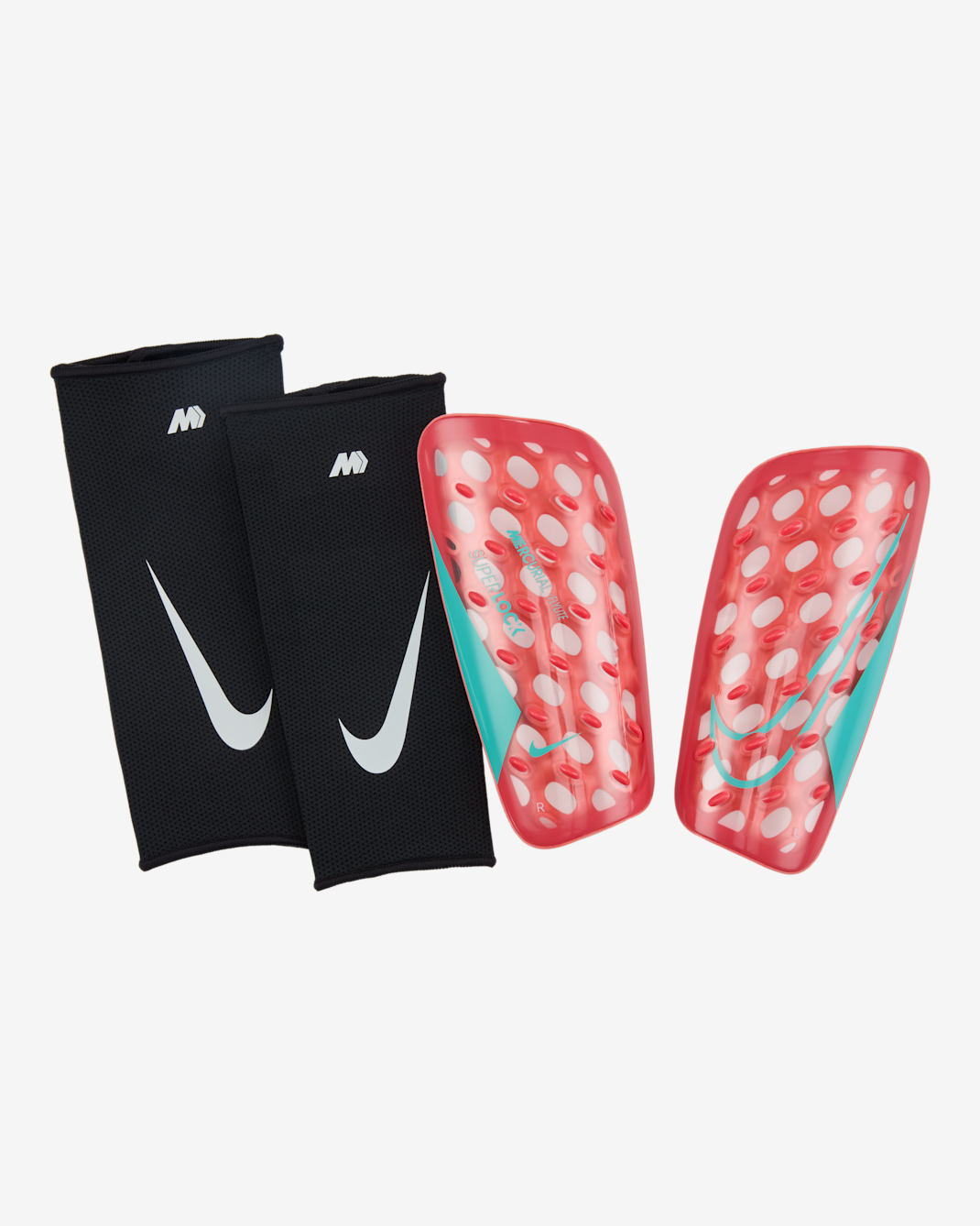 Nike Mercurial FlyLite SuperLock Soccer Shin Guards - Ember Glow/Aurora Green/Aurora Green