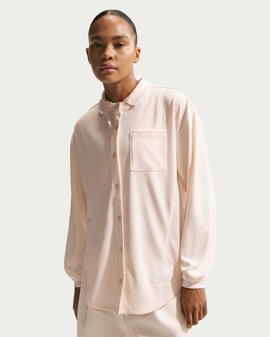 Nike Sportswear Women's Oversized Button-Down Jersey Top - Chalk/Chalk/Chalk