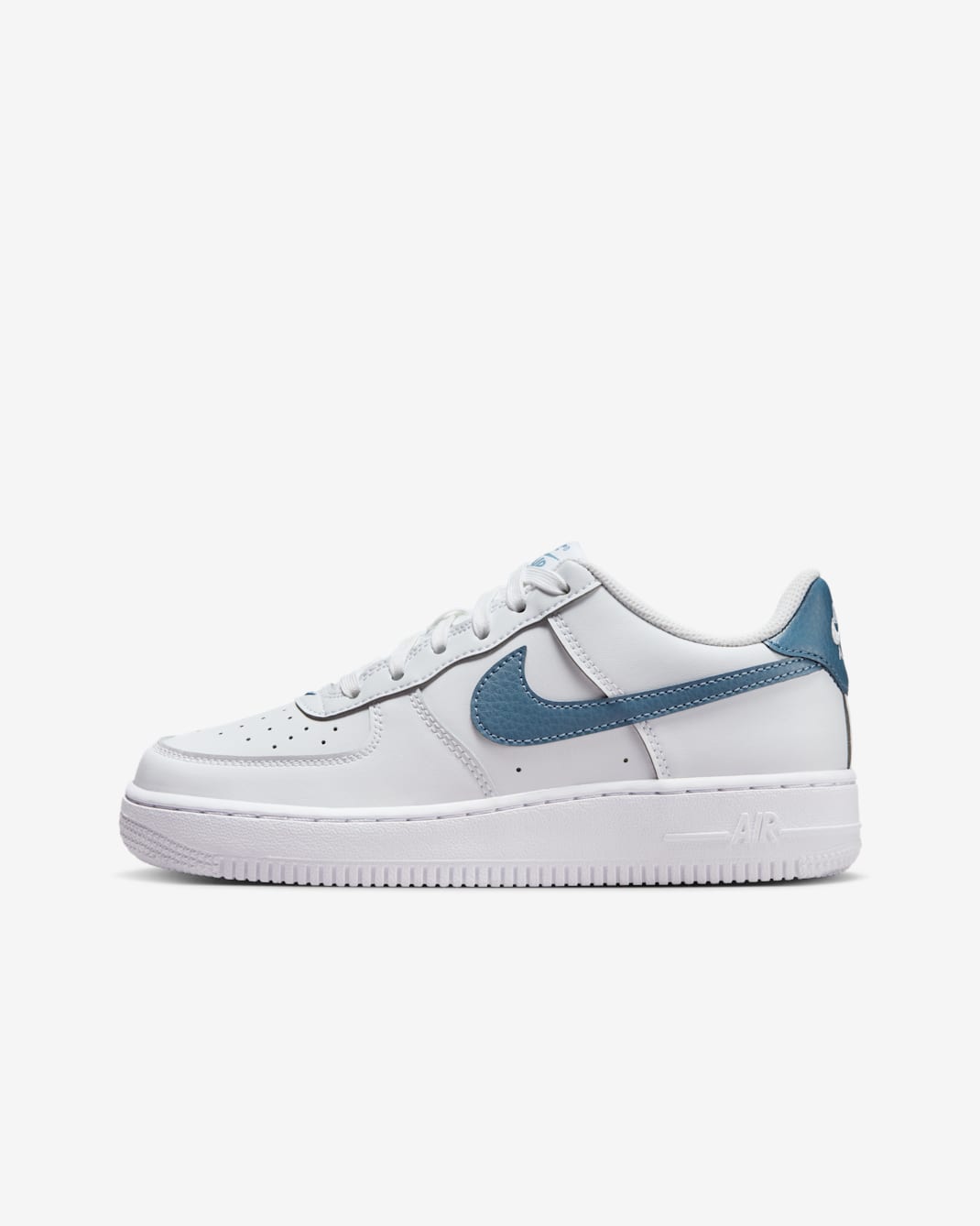 Tenis para niños grandes Nike Air Force 1 - Blanco/Plata metalizado/Tormenta