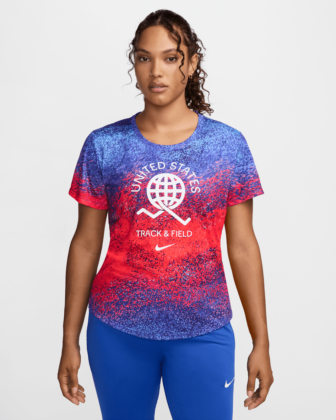 USA One Women's Nike Dri-FIT Running Short-Sleeve Top - Bright Crimson/Old Royal/Baltic Blue/White