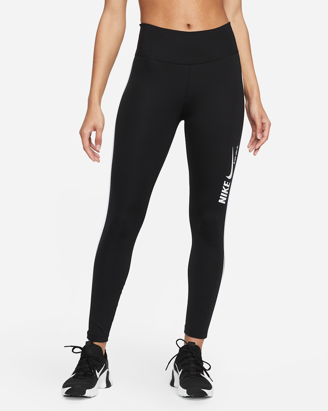 Nike One Women's Mid-Rise 7/8 Graphic Leggings - Black/White/White