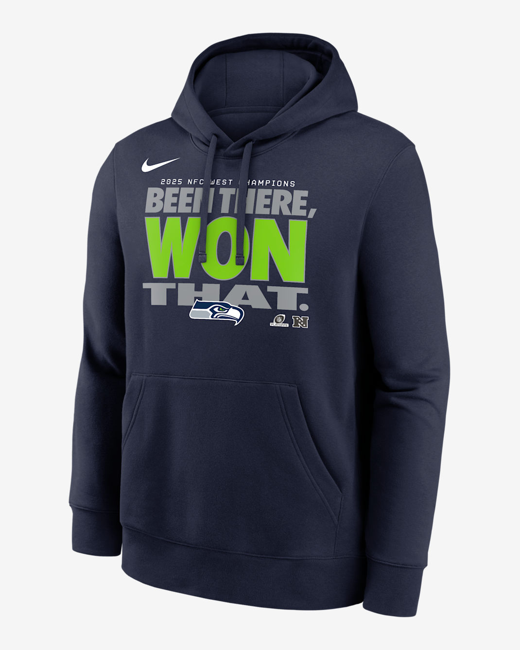 Seattle Seahawks 2025 NFC West Champions Trophy Men's Nike NFL Pullover Hoodie - Navy/Green/Grey/White