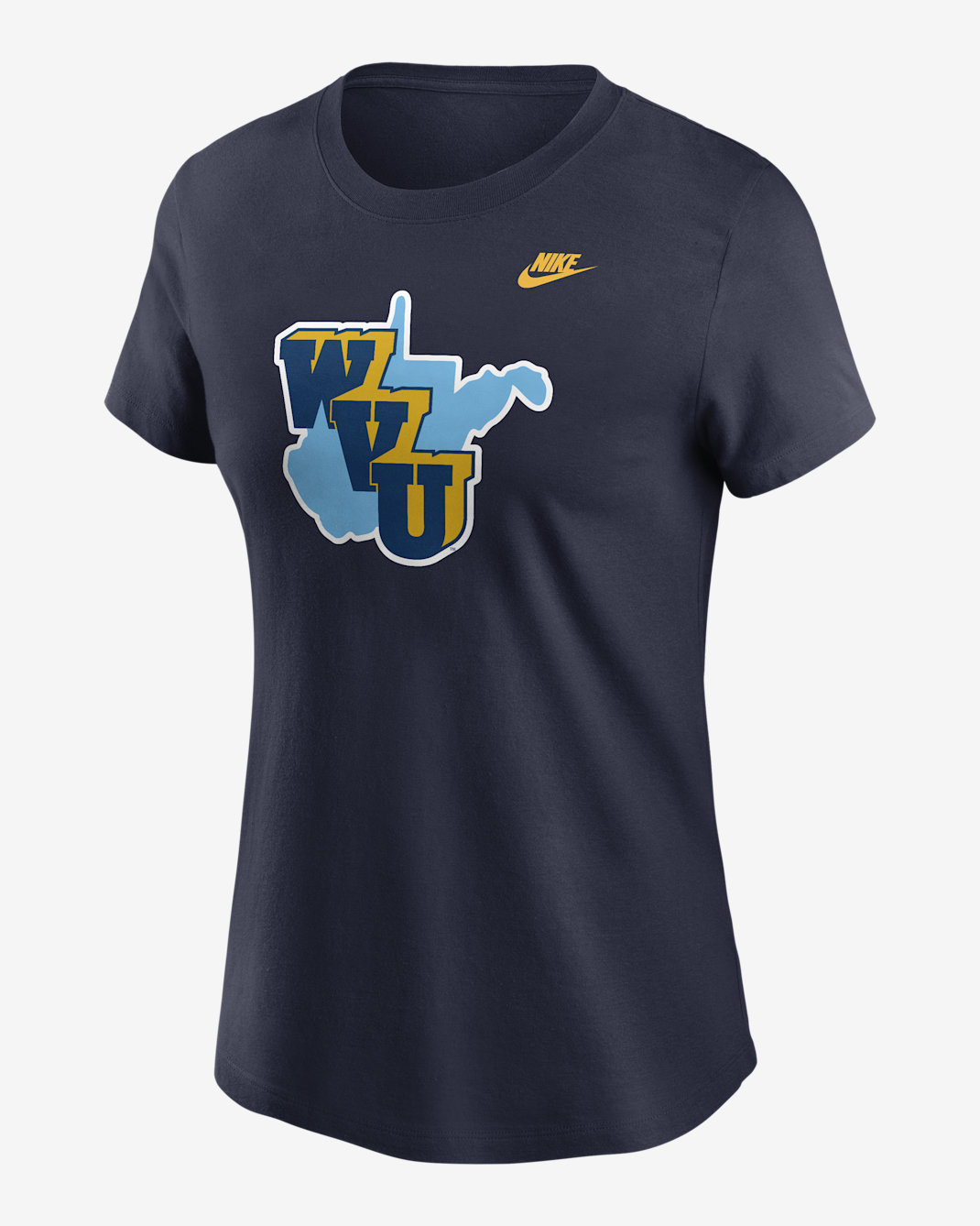 Playera universitaria Nike para mujer West Virginia 1965 Throwback - Azul marino