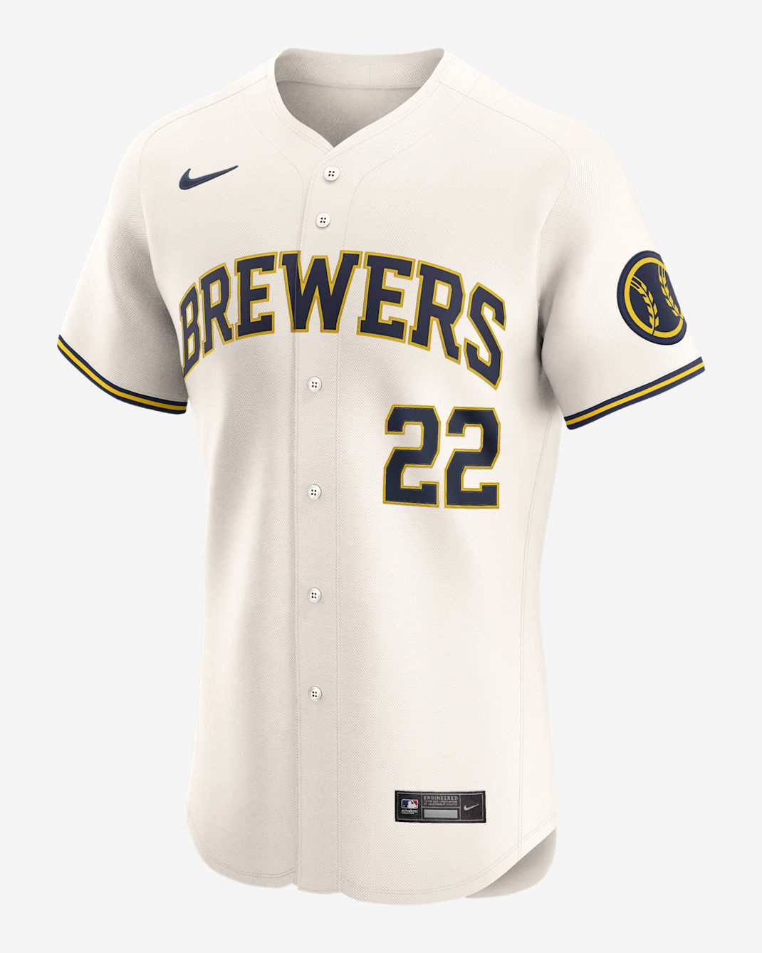 Jersey Nike Dri-FIT ADV de la MLB Elite para hombre Christian Yelich Milwaukee Brewers - Crema