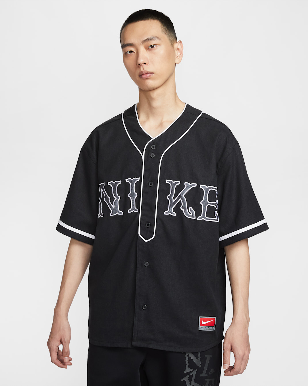 Nike Life 남성 반팔 빈티지 스포츠 탑 - 블랙/화이트/화이트