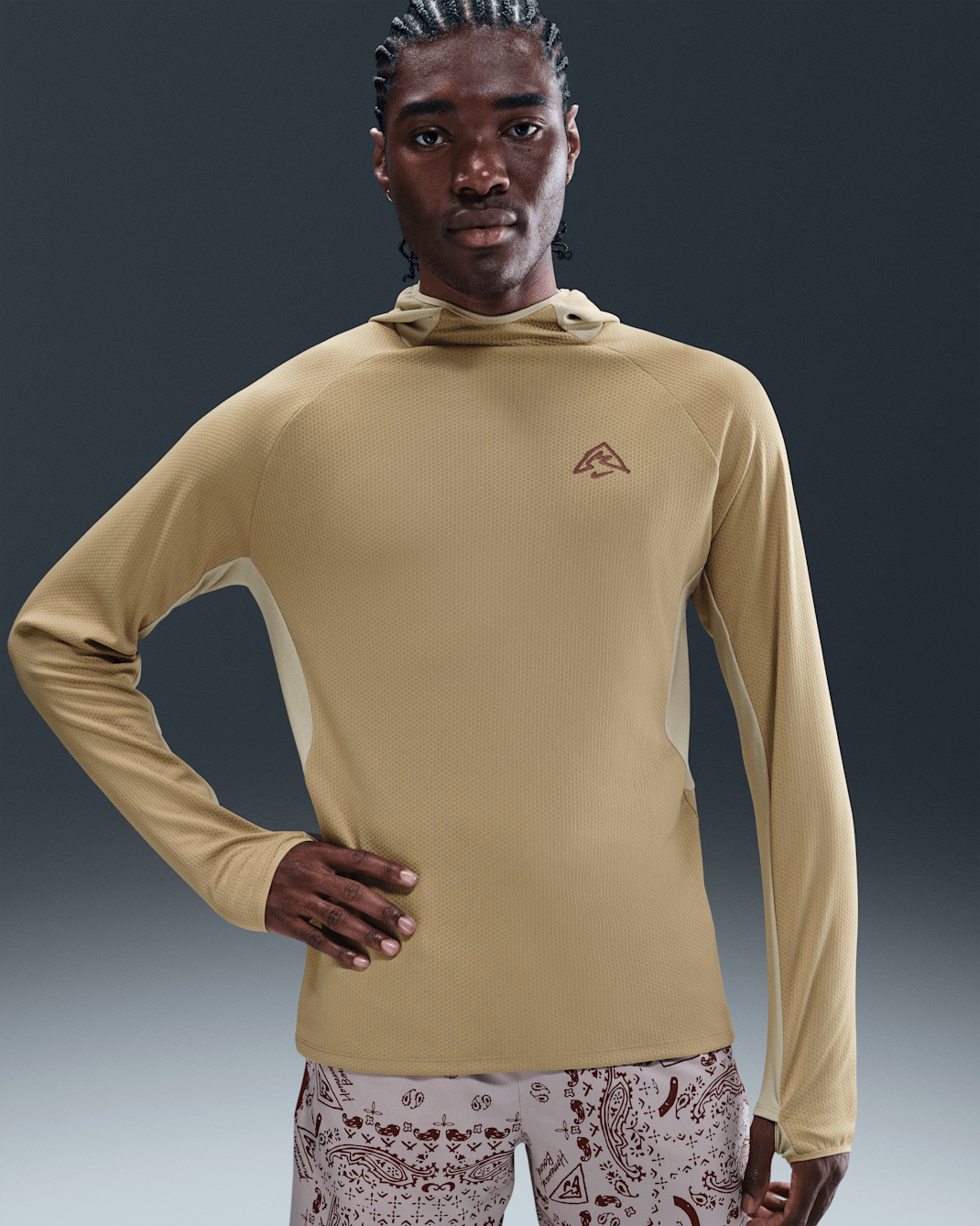 Nike Men's Dri-FIT UV Hooded Running Top - Parachute Beige/Desert Khaki/Cinnamon