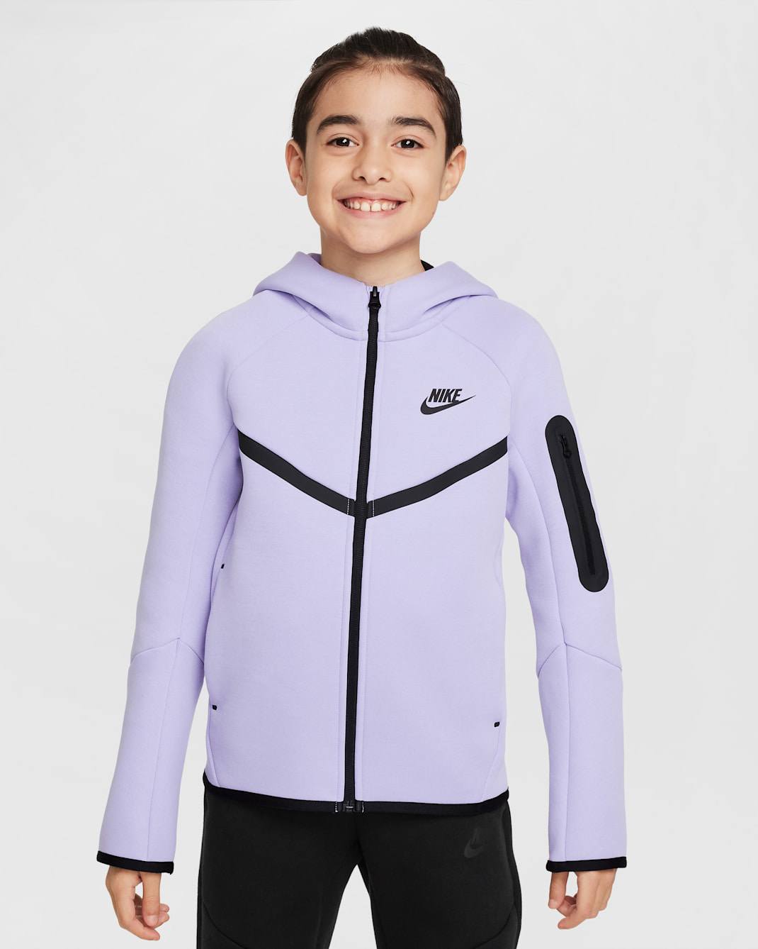 Sudadera con gorro con cierre completo para niños grandes Nike Sportswear Tech Fleece - Hortensias/Negro/Negro