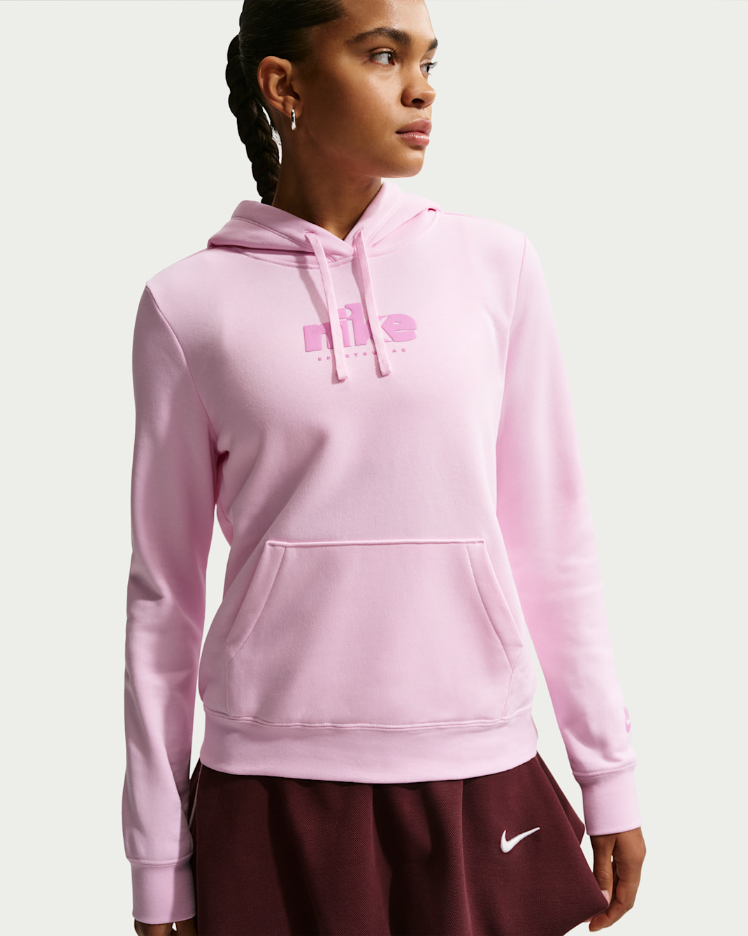 Sudadera con gorro sin cierre con estampado para mujer Nike Sportswear Club Fleece - Espuma rosa/Magenta claro