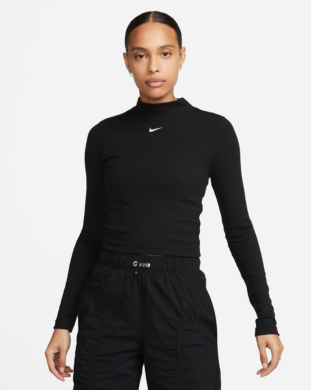 Nike Sportswear Essential Women's Ribbed Mock-Neck Long-Sleeve Top - Black/White