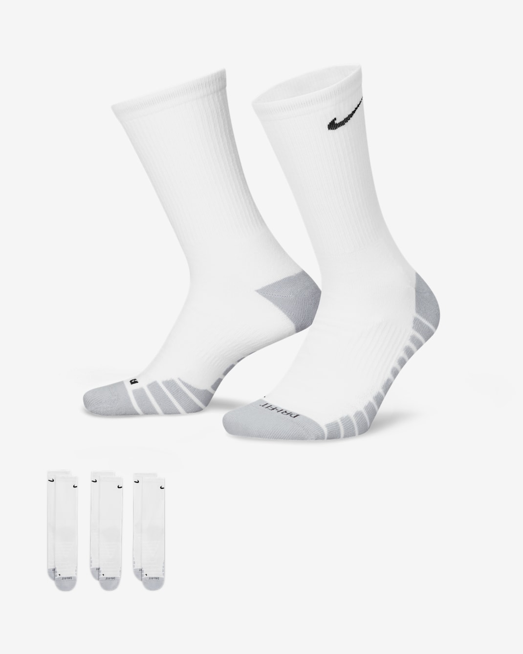 Nike Everyday Max Cushioned Training Crew Socks (3 Pairs) - White/Wolf Grey/Black