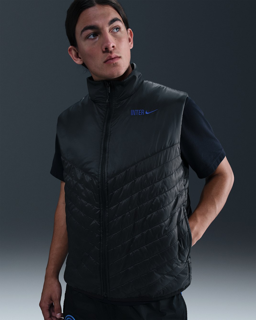 Inter Mailand Windrunner Nike Therma-FIT mittelschwere Fußballweste (Herren) - Schwarz/Anthracite/Lyon Blue