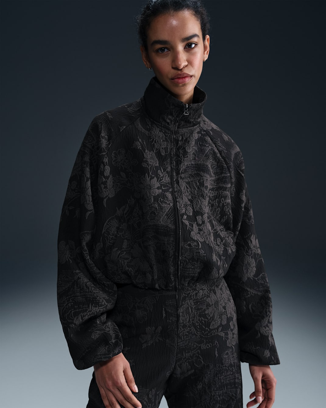 Nike Sportswear Collection Women's Oversized Jacquard Tracksuit Jacket - Black/Anthracite/Black