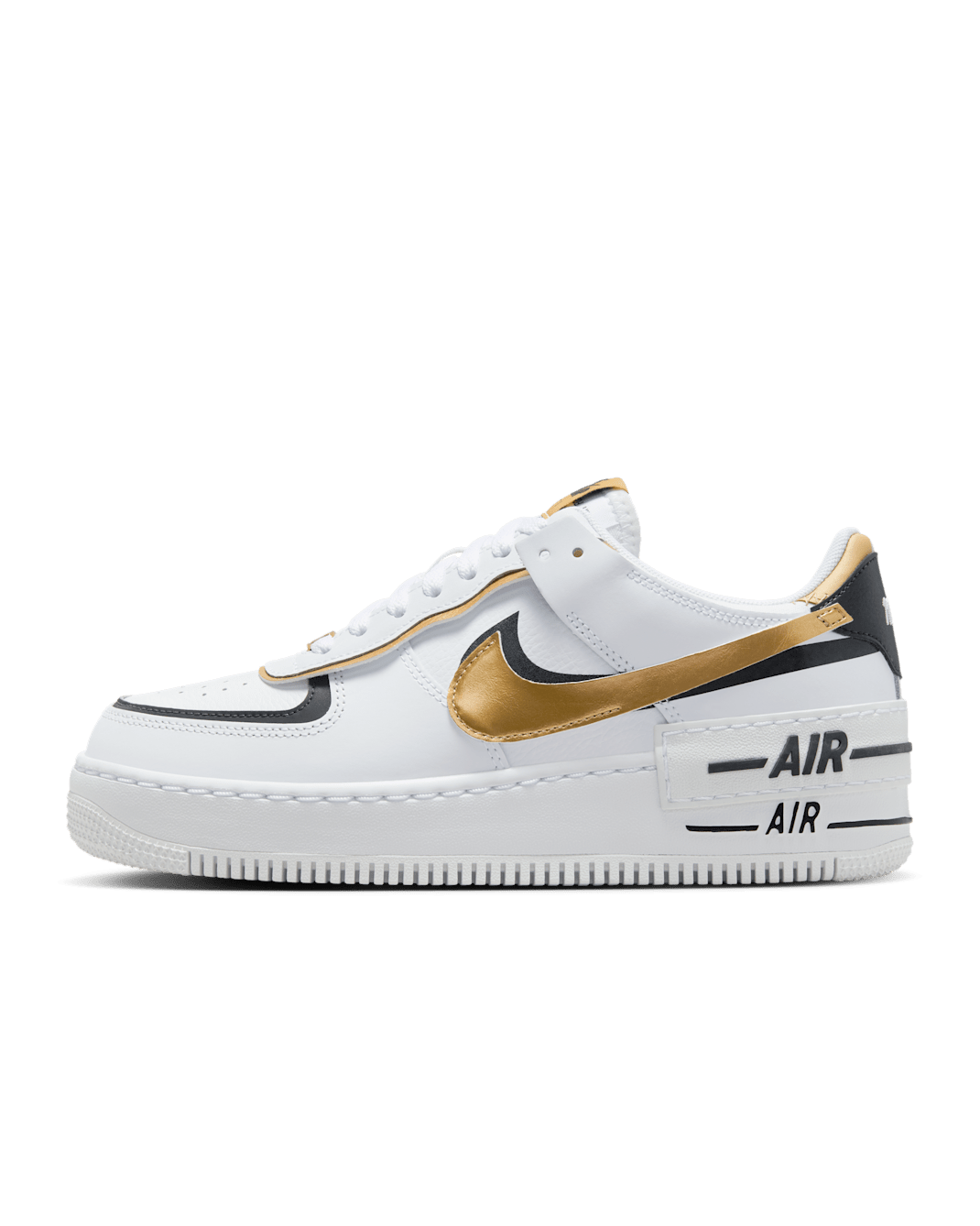 Tenis para mujer Nike Air Force 1 Shadow - Blanco/Negro/Oro metalizado