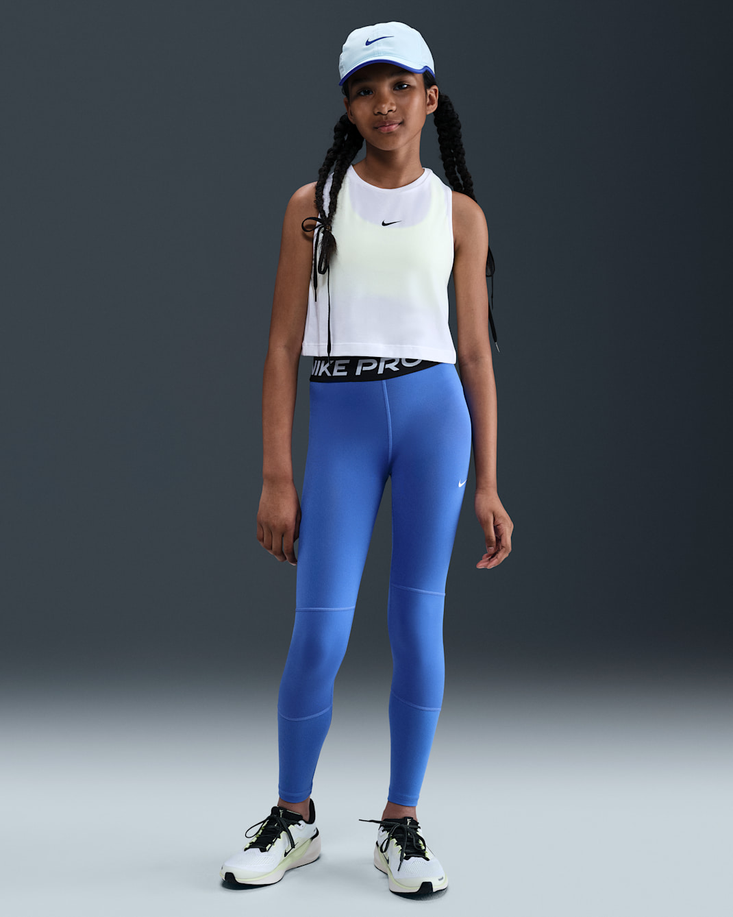 Nike Pro Dri-FIT Genç Çocuk (Kız) Taytı - Comet Blue/Siyah/Beyaz