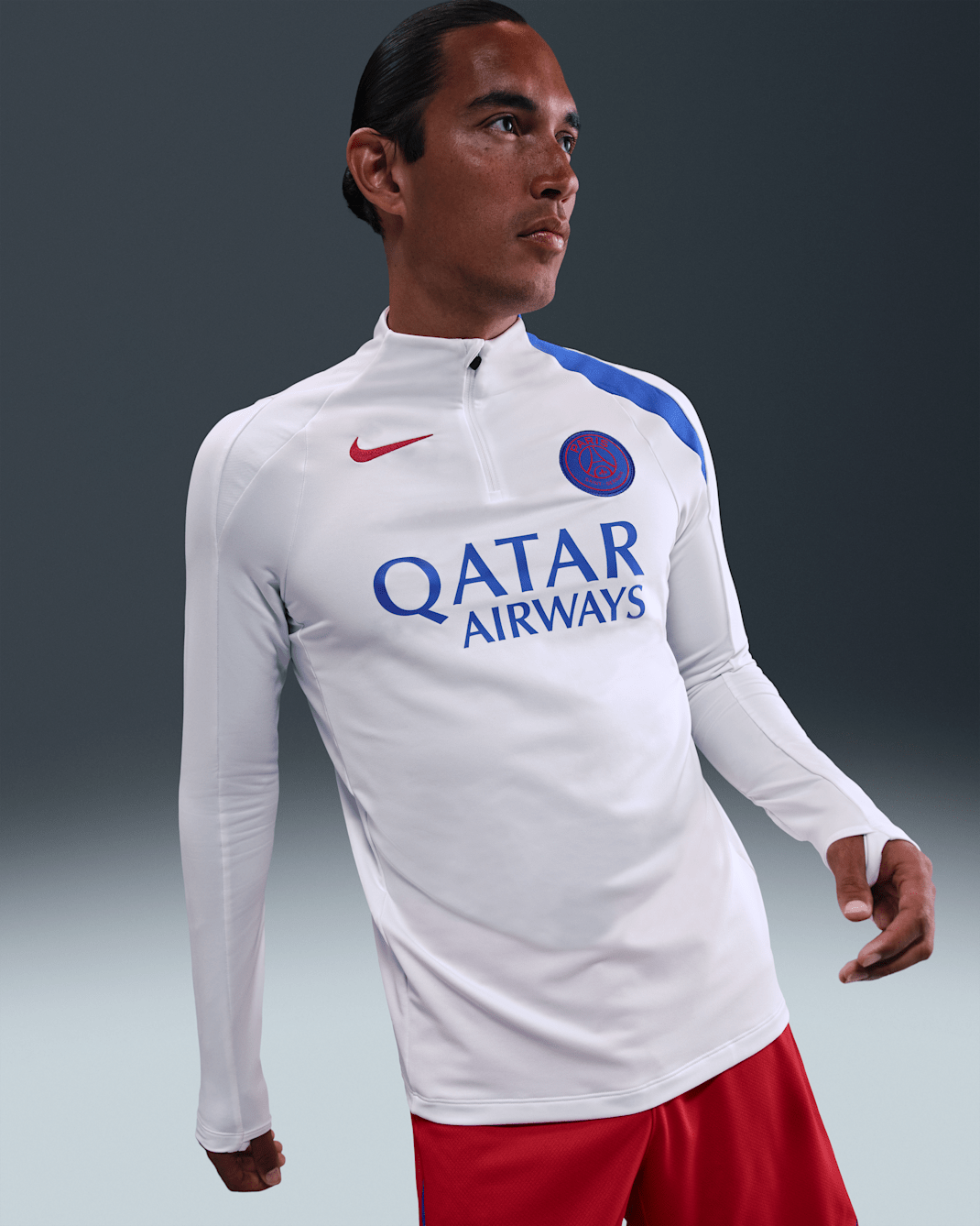 Haut d'entraînement de foot en maille Nike Dri-FIT Total 90 Paris Saint-Germain Strike 3e tenue pour homme - Blanc/Hyper Royal/Global Red