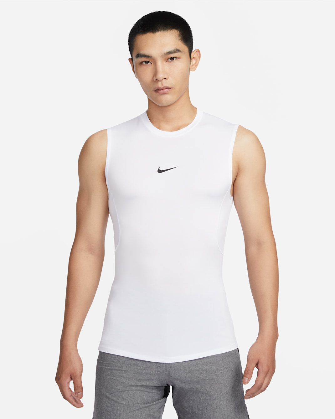 Nike Pro 男款 Dri-FIT 緊身無袖健身上衣 - 白色/黑色