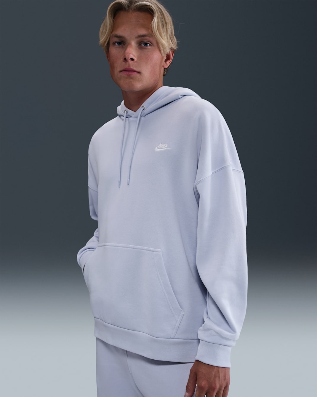 Nike Club Fleece Men's Oversized French Terry Pullover Hoodie - Ghost/Ghost/White