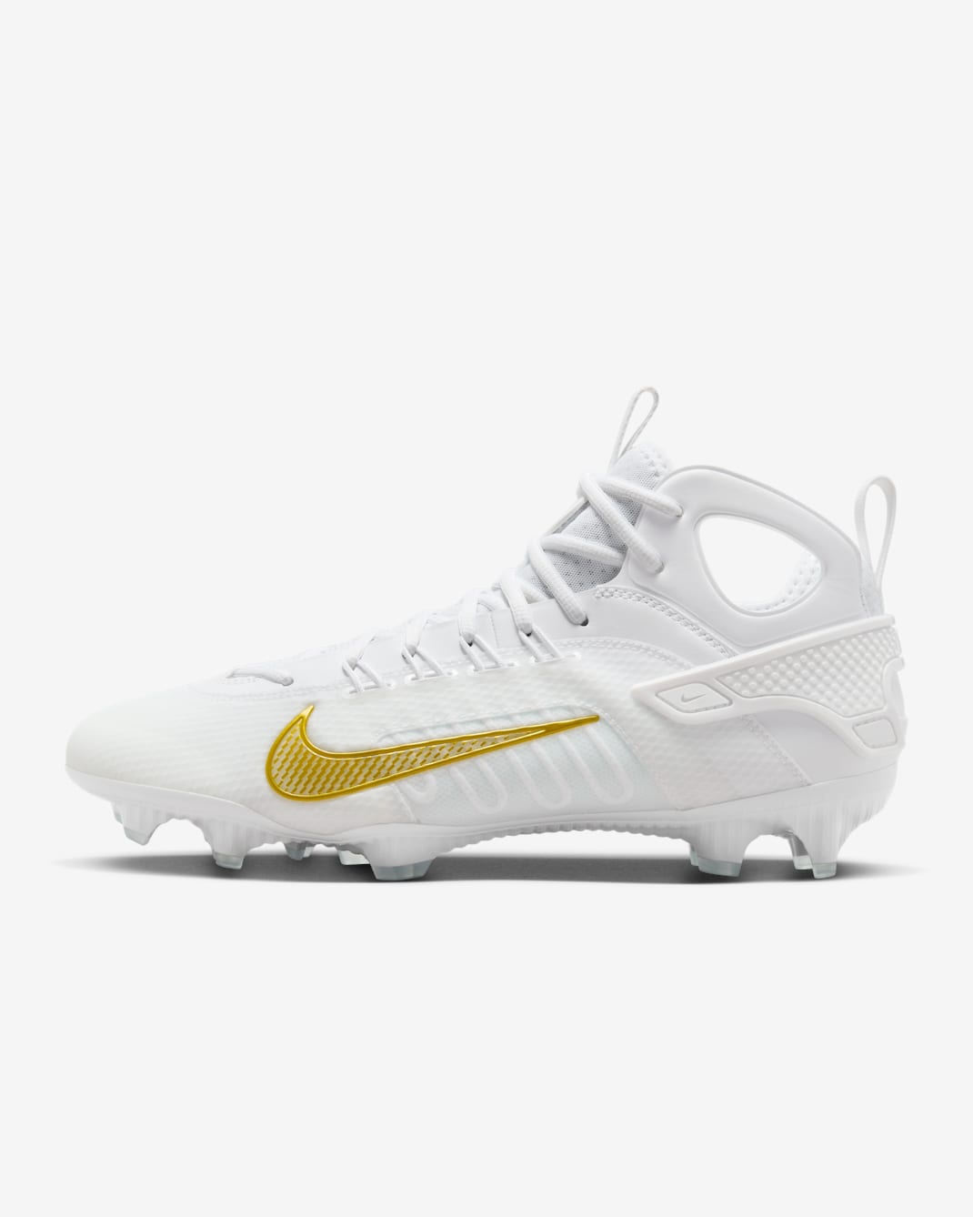 Nike Huarache 9 Elite LAX Lacrosse Cleats - White/White/Metallic Vivid Gold