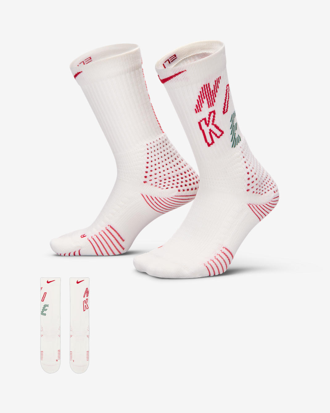Nike Elite 2.0 X-MAS Cushioned Crew Socks - Sail/University Red/White/Gym Red