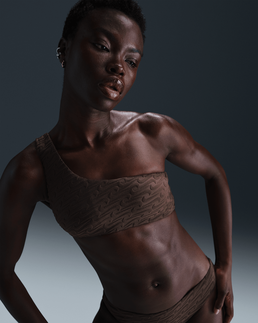 Nike Swim Swoosh Link Women's Terry Asymmetrical Bikini Top - Baroque Brown