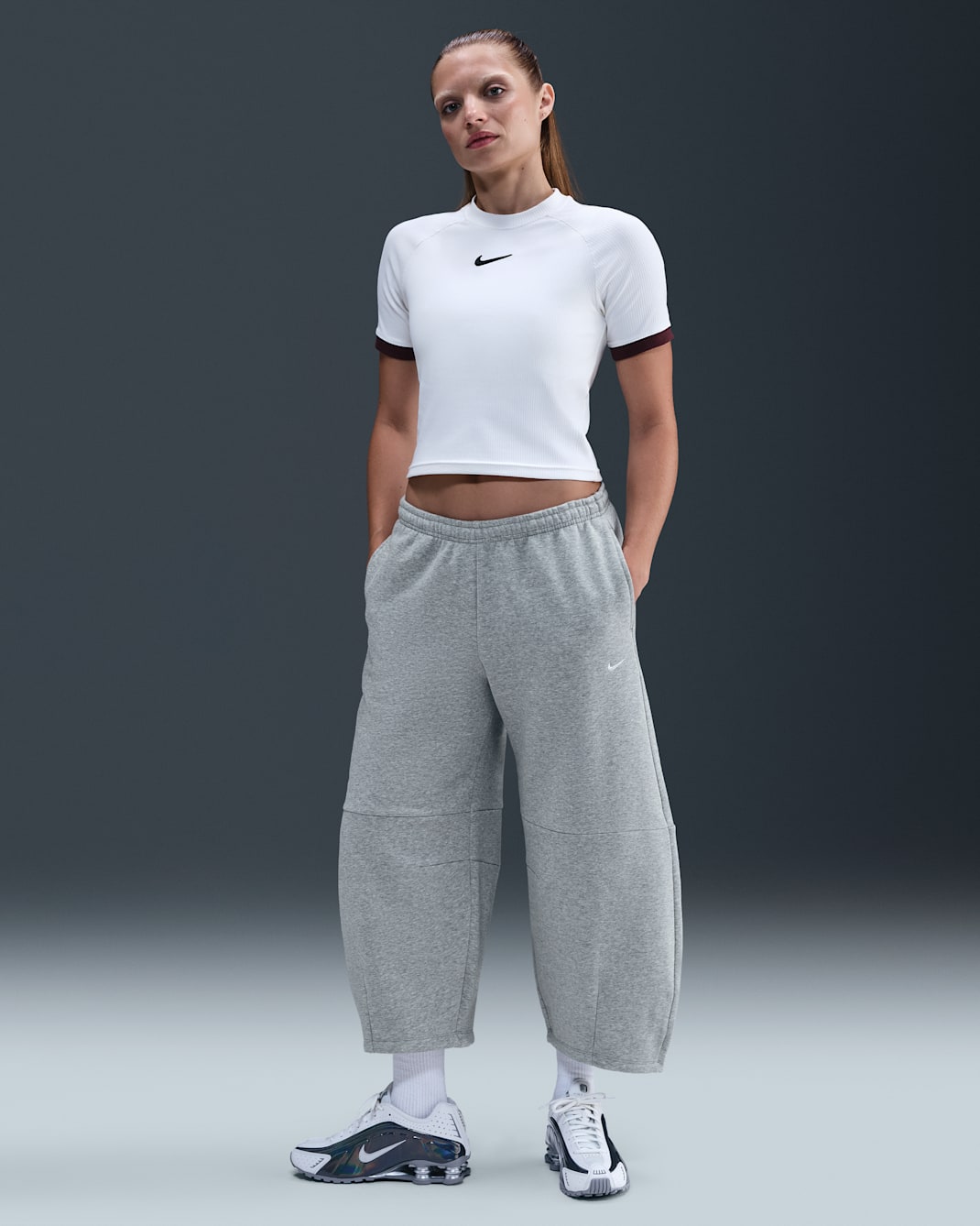Nike Sportswear Phoenix Fleece Women's Loose Mid-Rise Barrel Pants - Dark Grey Heather/Heather/Sail