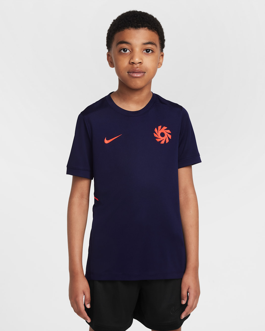 Erling Haaland Academy Older Kids' Dri-FIT Short-Sleeve Football Top - Blackened Blue/Blackened Blue/Bright Crimson/Bright Crimson