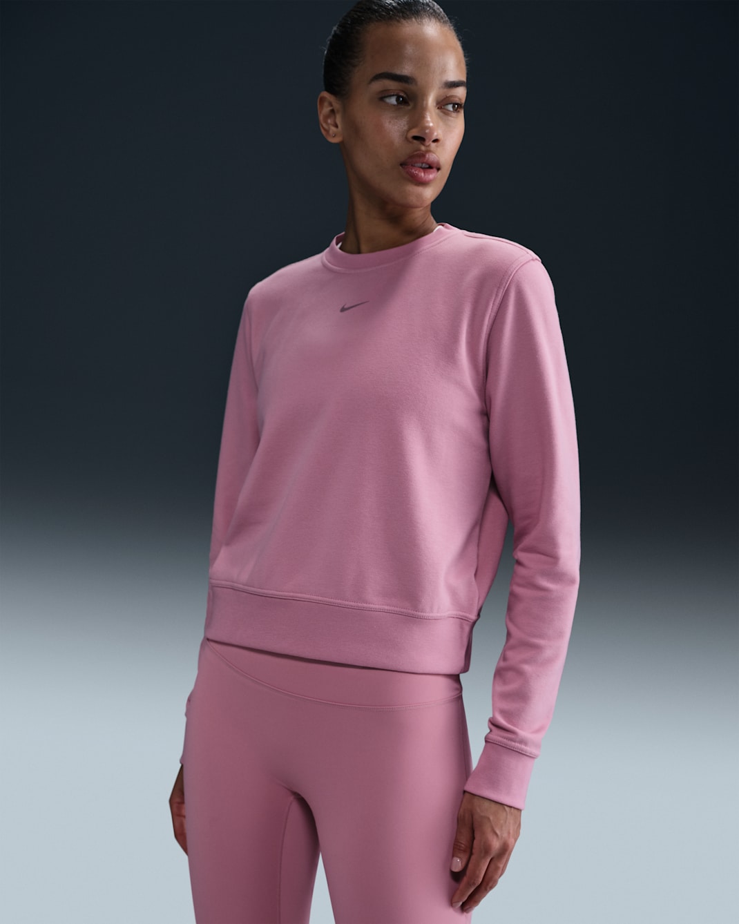 Nike Dri-FIT One Women's Crew-Neck French Terry Sweatshirt - Elemental Pink/Black