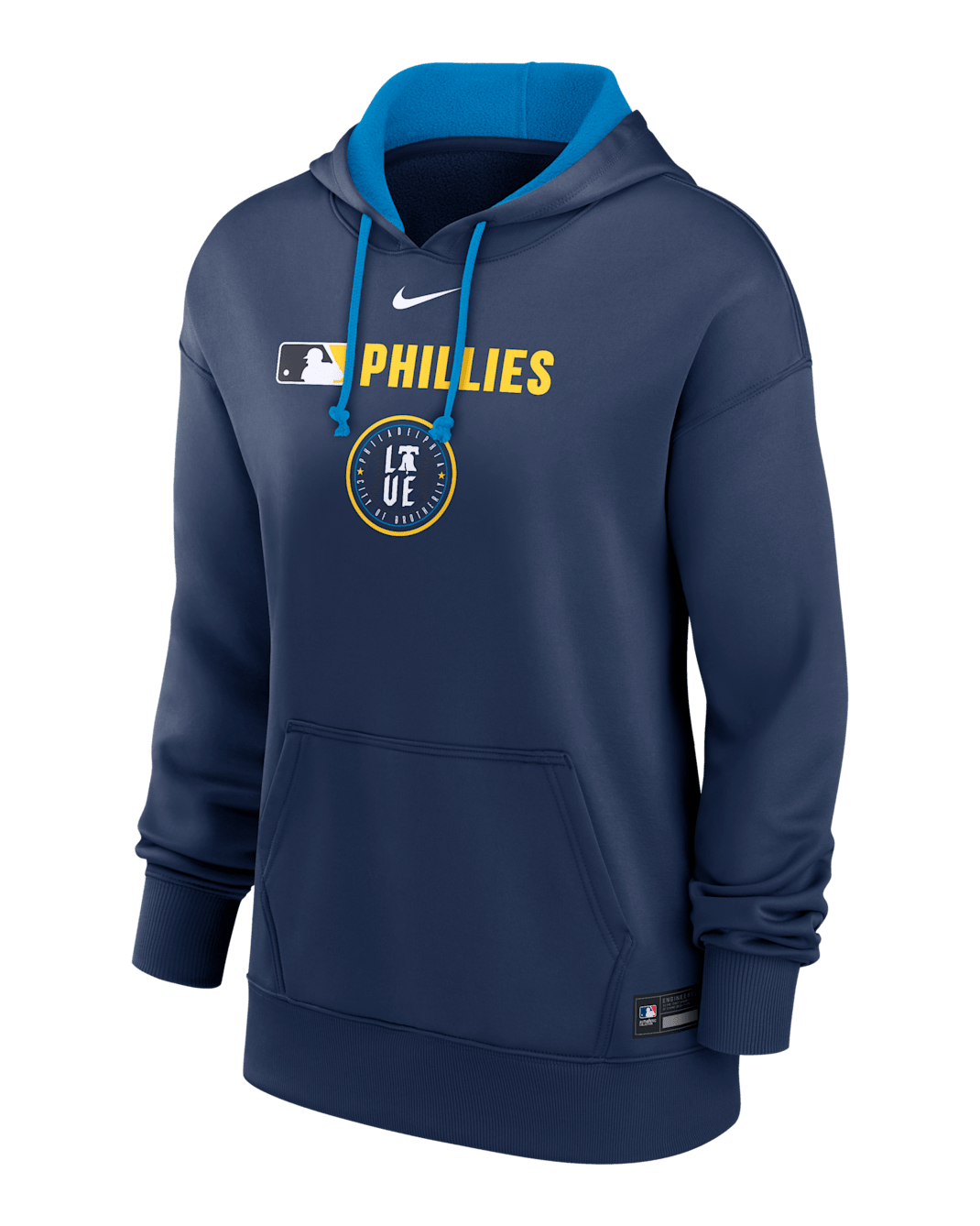Sudadera con gorro sin cierre Nike Therma de la MLB para mujer Philadelphia Phillies Authentic Collection City Connect - Azul marino