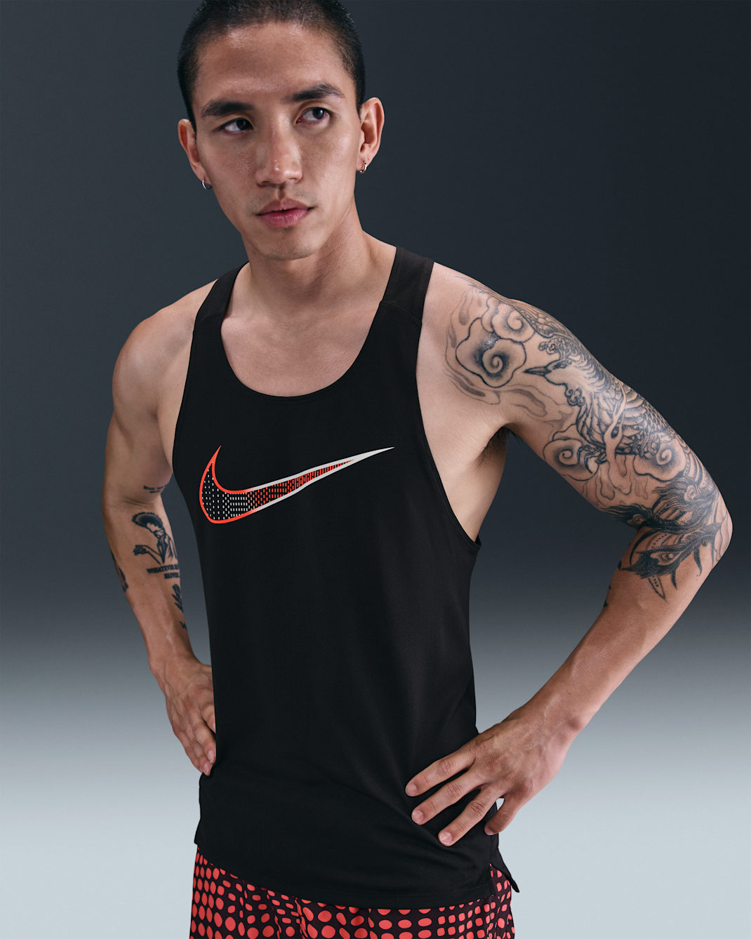 나이키 패스트 남성 드라이 핏 러닝 싱글렛 - 블랙/브라이트 크림슨