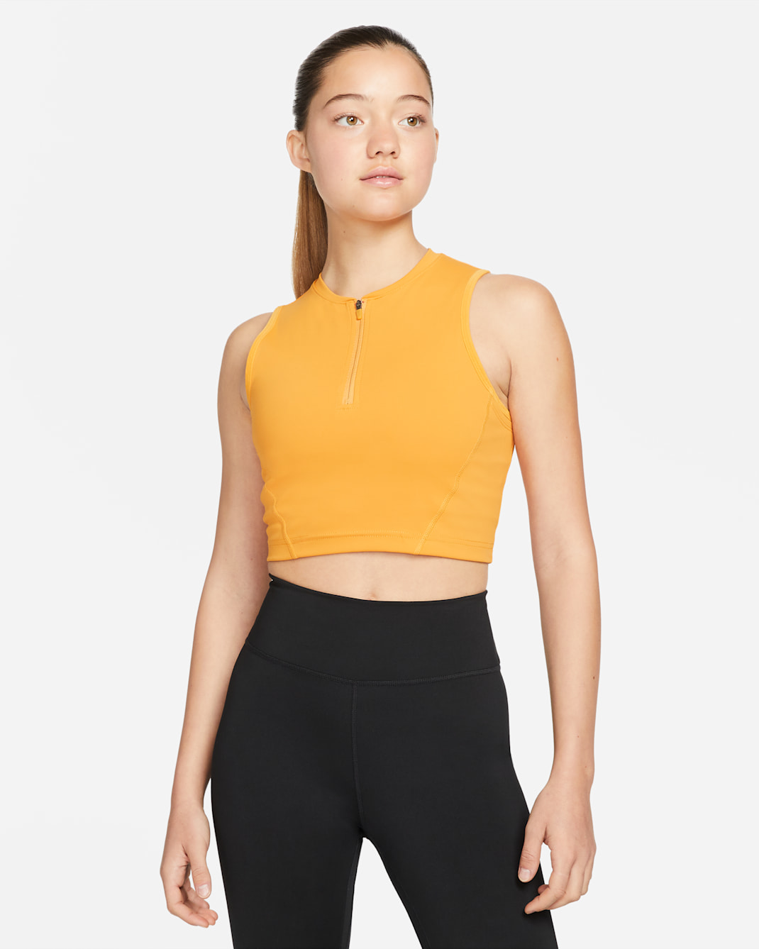 Camiseta de tirantes cropped para mujer Nike Pro Dri-FIT - Curry claro/Blanco