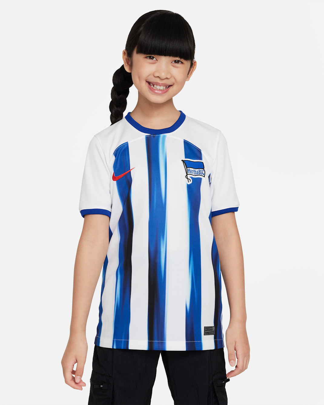 Maglia da calcio Nike Dri-FIT Hertha BSC 2023/24 Stadium per ragazzi – Home - Bianco/Old Royal/Speed Red