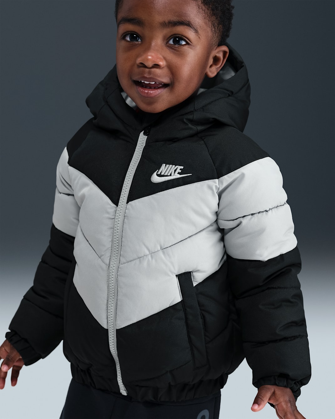 Nike Toddler Hooded Chevron Puffer Jacket - Black