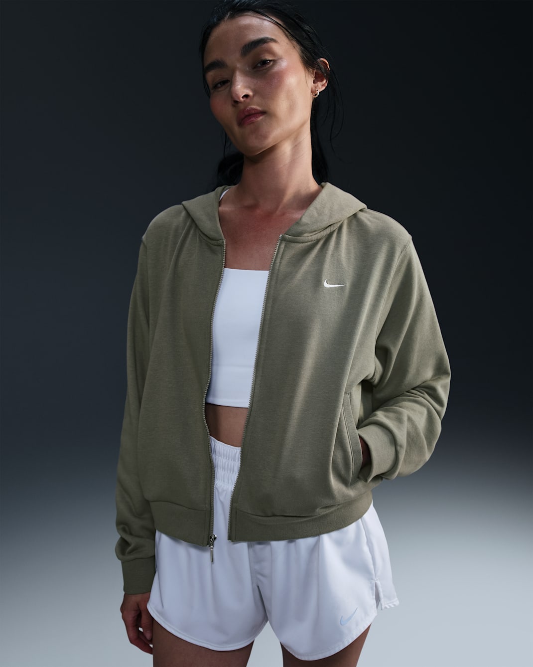 Nike Sportswear Chill Terry Women's Loose Full-Zip French Terry Hoodie - Light Army/Sail