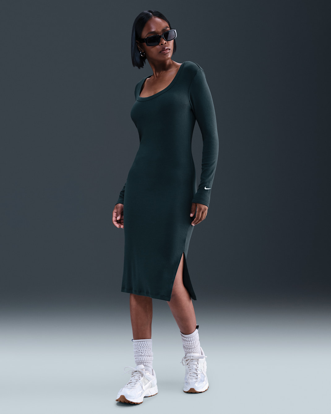 Nike Sportswear Chill Knit Women's Tight Long-Sleeve Midi Mini-Rib Dress - Seaweed/Sail