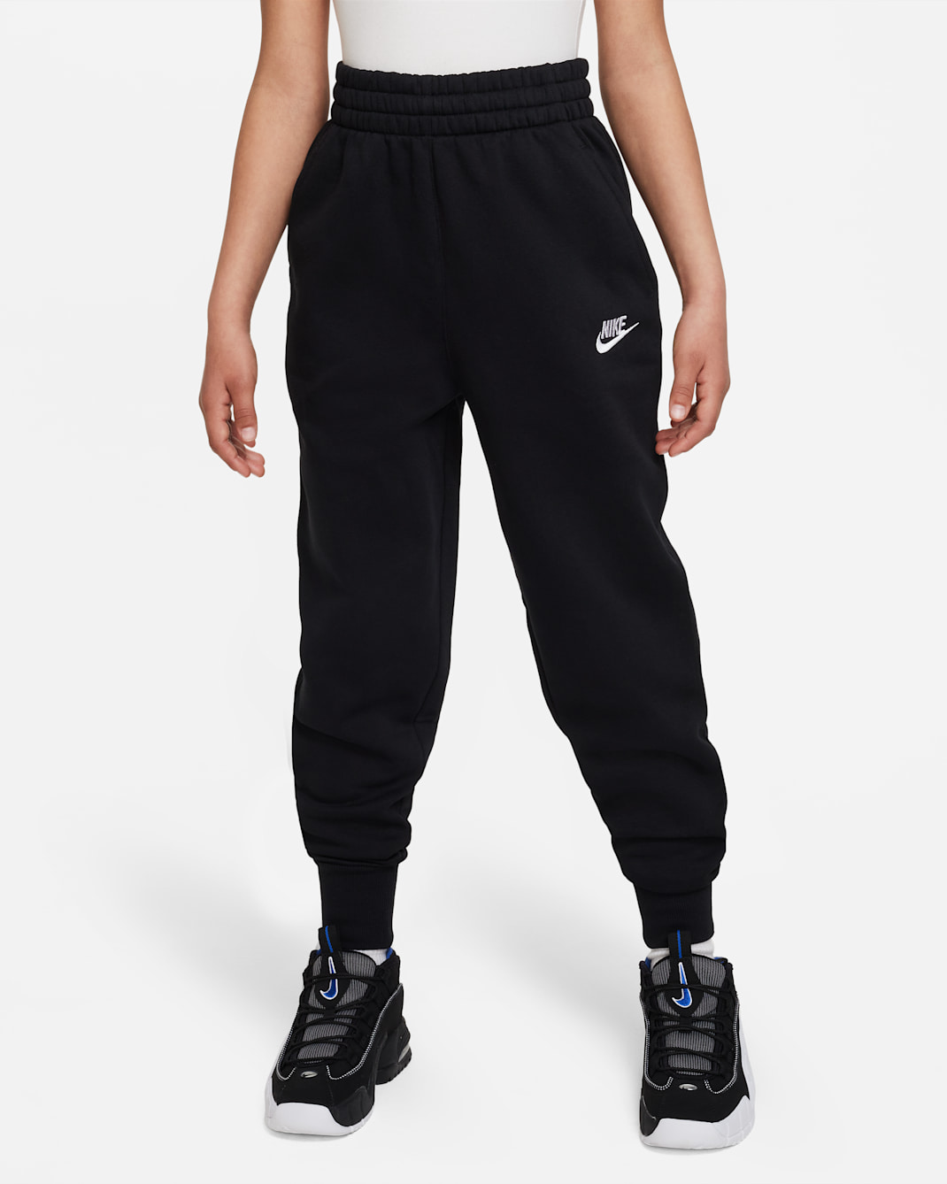 Nike Sportswear Club Fleece Older Kids' (Girls') High-Waisted Fitted Trousers - Black/Black/White