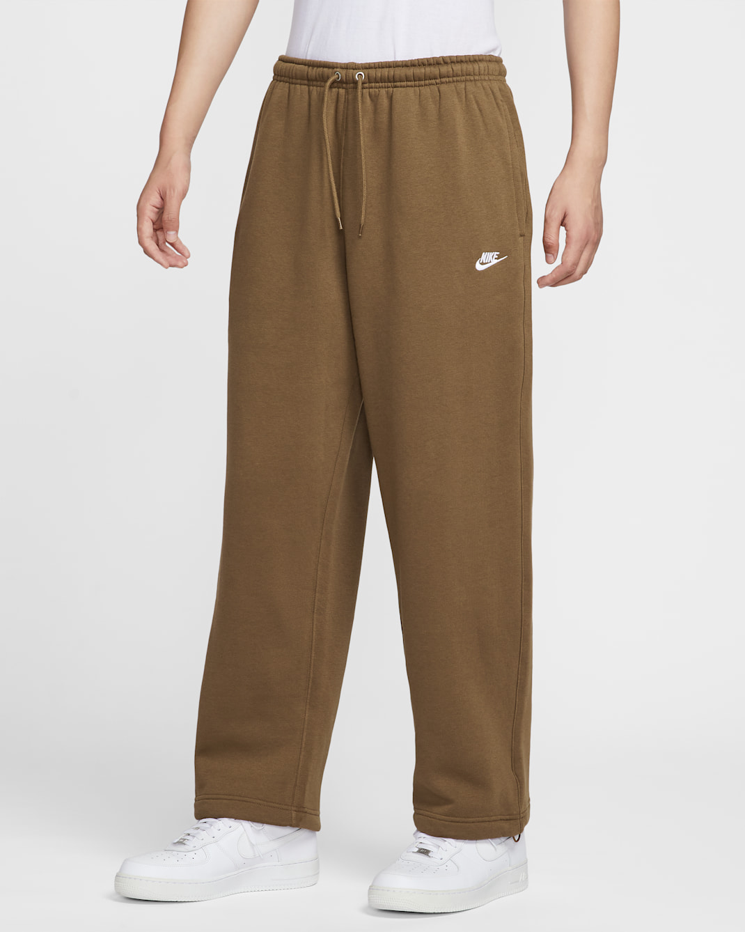Nike Sportswear Club Men's Fleece Bungee Pants - Mosswood Brown/Mosswood Brown/White
