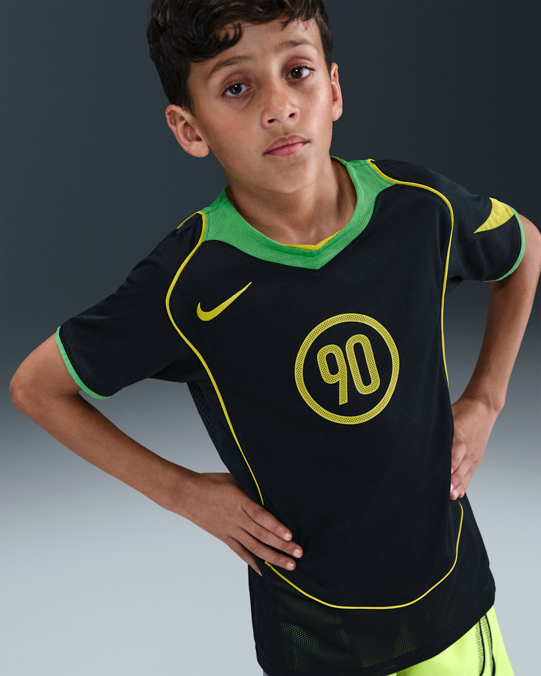 Nike Total 90 Older Kids' Dri-FIT Football Shirt - Black/Green Spark/Opti Yellow/Opti Yellow