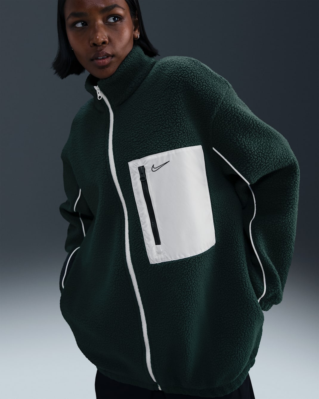 Nike Sportswear Women's Full-Zip High-Pile Fleece Jacket - Seaweed/Sail/Sail/Seaweed