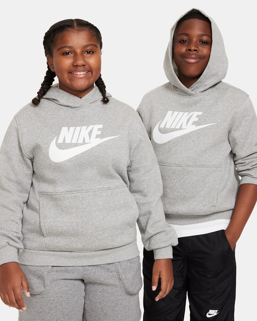 Nike Sportswear Club Fleece Big Kids' Hoodie (Extended Size) - Dark Grey Heather/White
