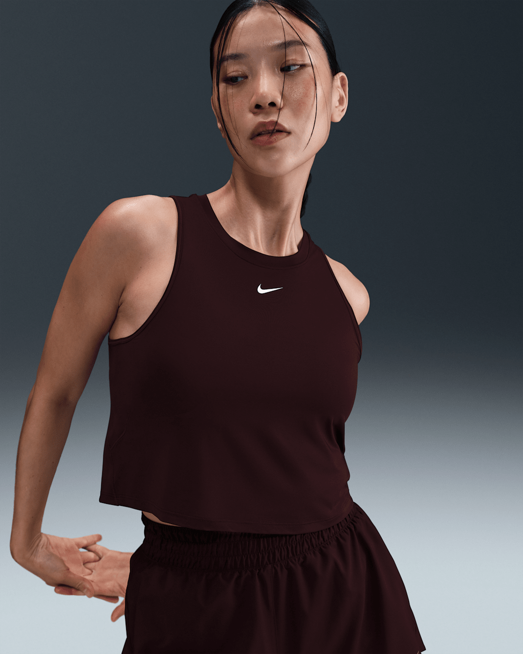 Nike One Classic Women's Dri-FIT Cropped Tank Top - Burgundy Crush/White
