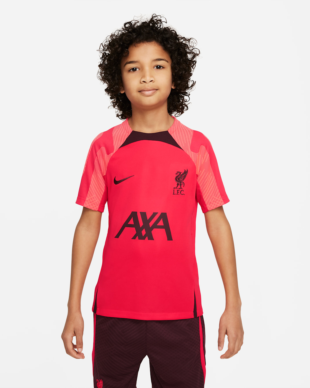 เสื้อฟุตบอลแขนสั้นเด็กโต Nike Dri-FIT Liverpool FC Strike - Siren Red/Burgundy Crush/Burgundy Crush