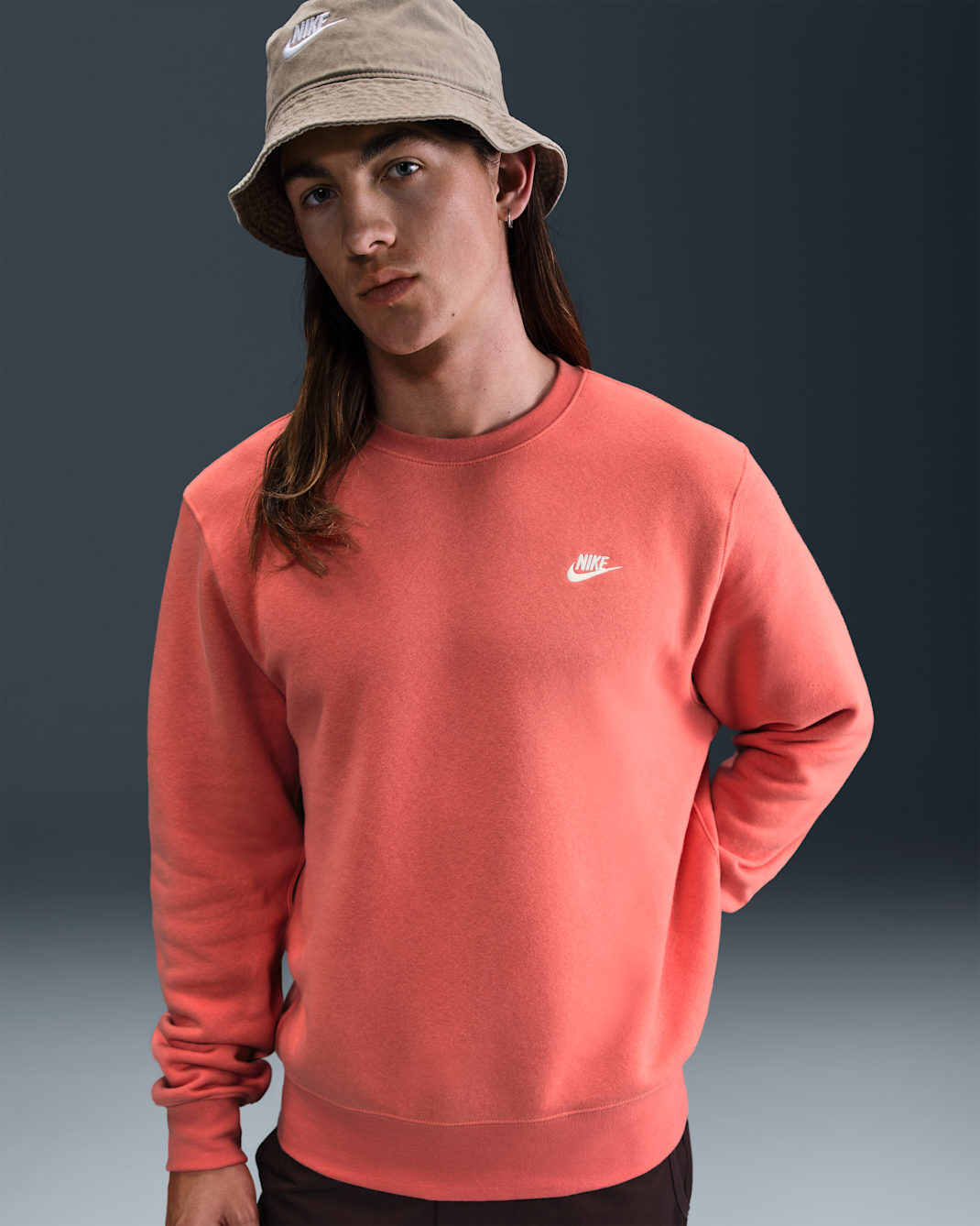 Nike Club Men's Fleece Crew - Magic Ember/White