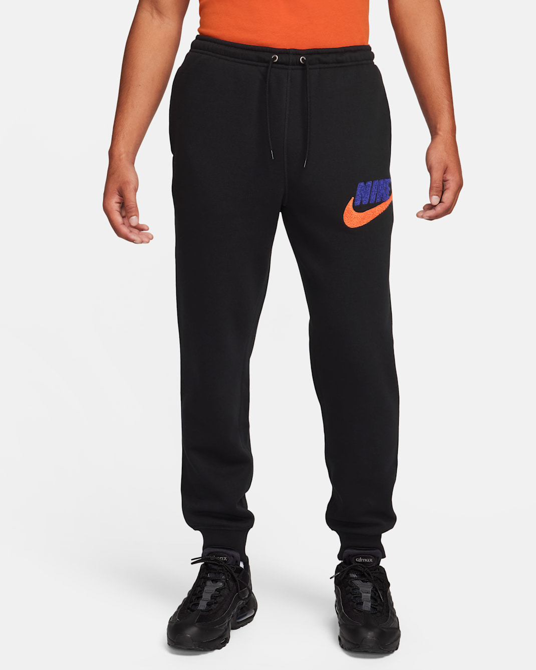 Nike Club Fleece Men's Fleece Joggers - Black/Black/Safety Orange