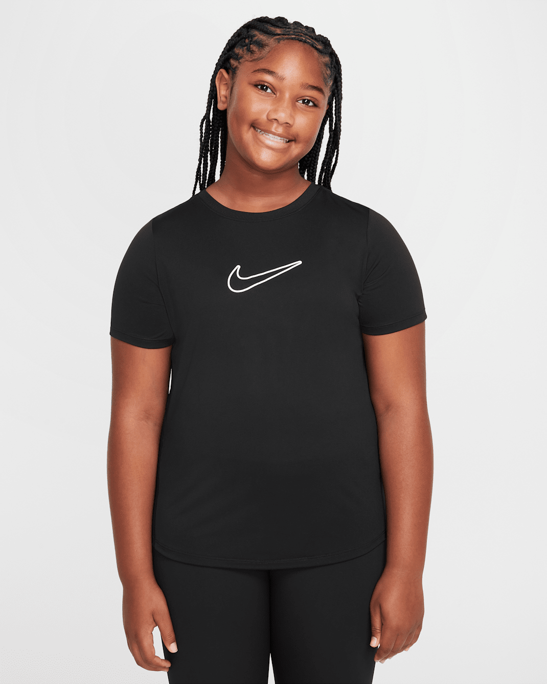 Nike One Big Kids' (Girls') Dri-FIT Short-Sleeve Training Top (Extended Size) - Black/White