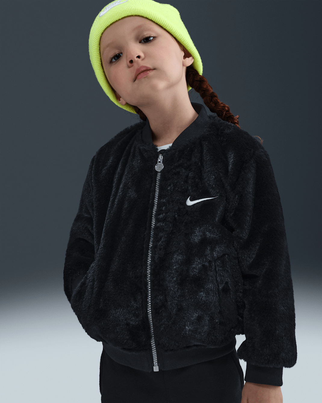 Nike Toddler Faux Fur Bomber Jacket - Black