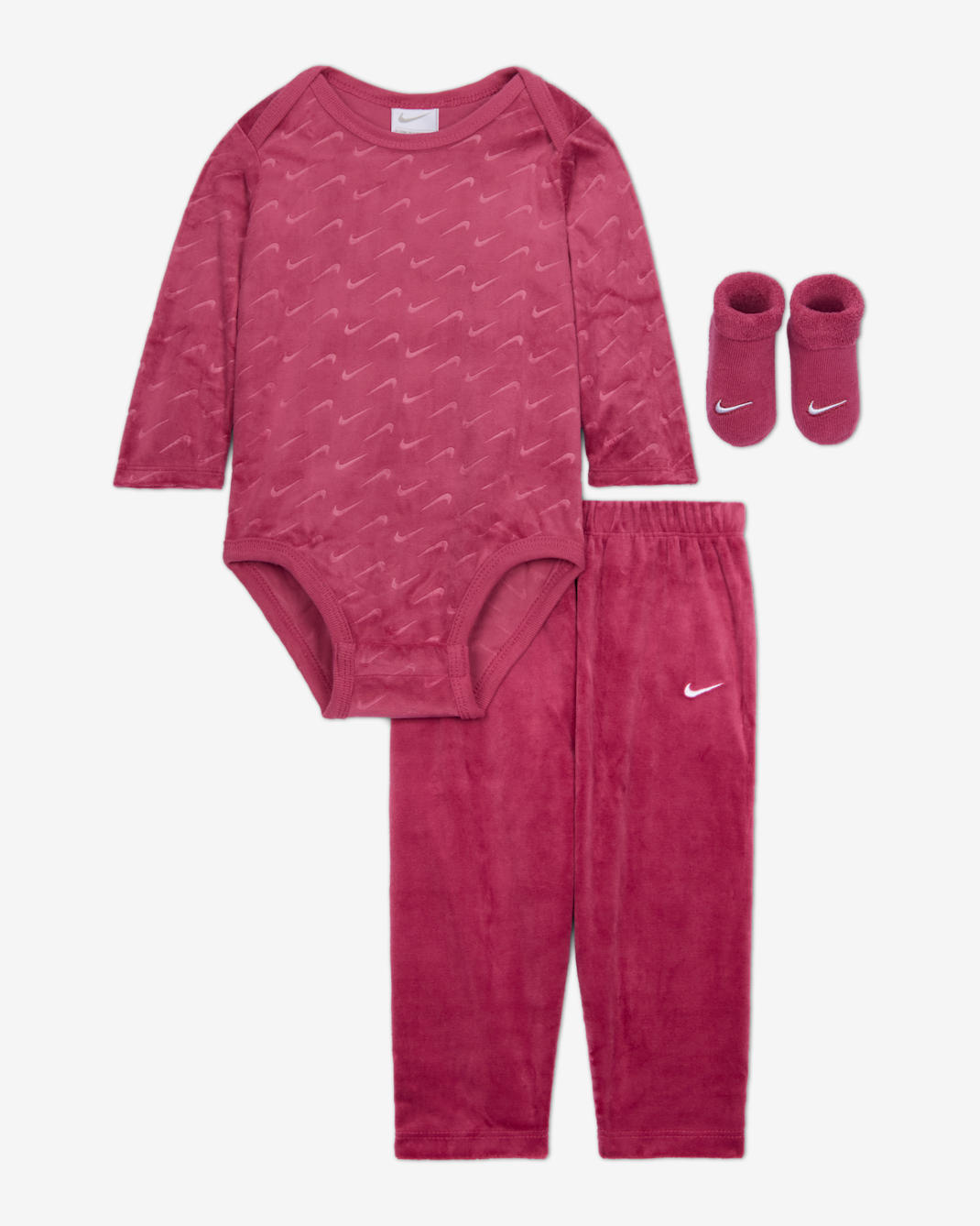 Nike Baby (0-9M) 3-Piece Velour Swoosh Boxed Set - Sweet Beet